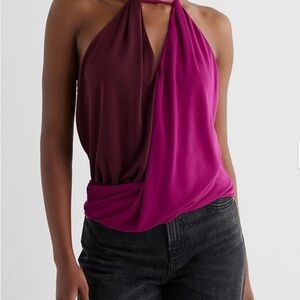 Express Burgundy and Magenta Halter Blouse